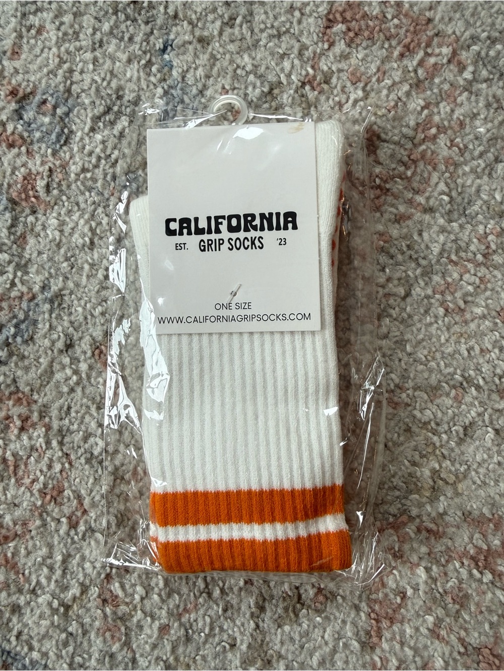 The Classic White & Orange Double-Stripe Pilates Grip Socks